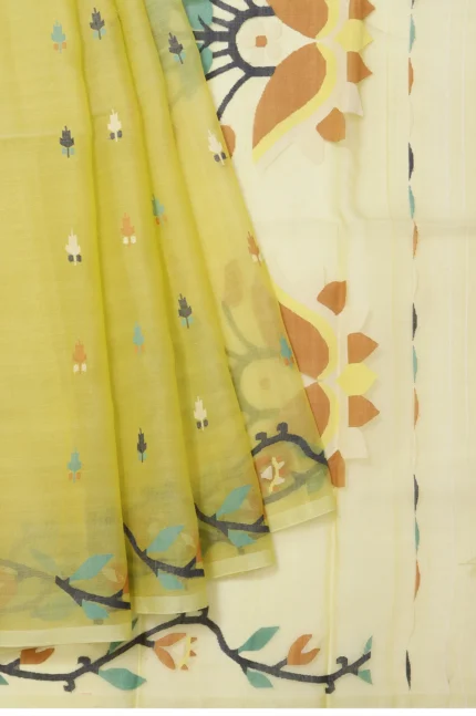 Parrot Green Bengal Jamadani Saree