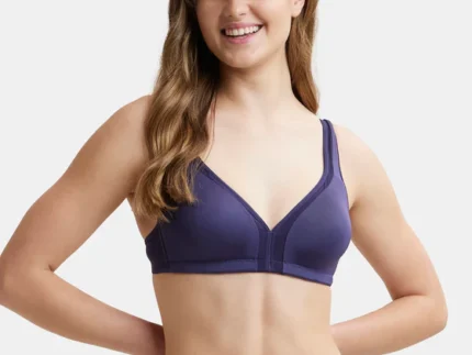 Non Padded Soft Touch Microfiber Elastane Stretch Full Coverage Everyday Bra with Stylized Mesh Panel