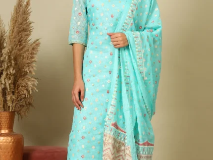 Women's Sky Blue Abstract Printed Kota Dupatta