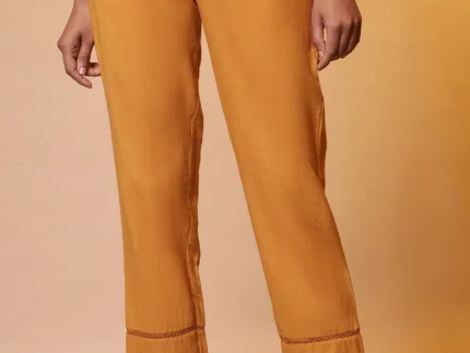Mustard Lace Insert Pintuck Trousers