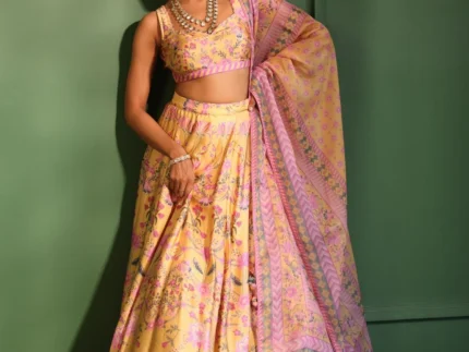 Satin Printed Jhanak Yellow Lehenga