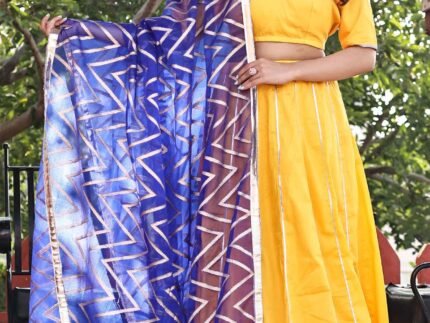 Yellow Cotton Silk Gota Work Kalidar Flared Lehenga Set