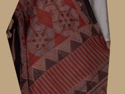 Maroon Ajrak Mul Cotton Dupatta