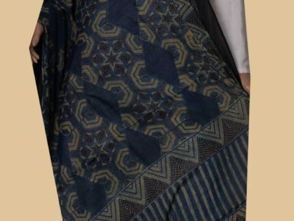Indigo with Green Designs Ajrak Mul Cotton Dupatta