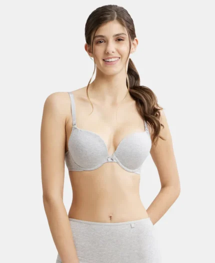Padded Wired Super Combed Cotton Elastane Stretch Medium Coverage Pushup Bra with Plunge Neck