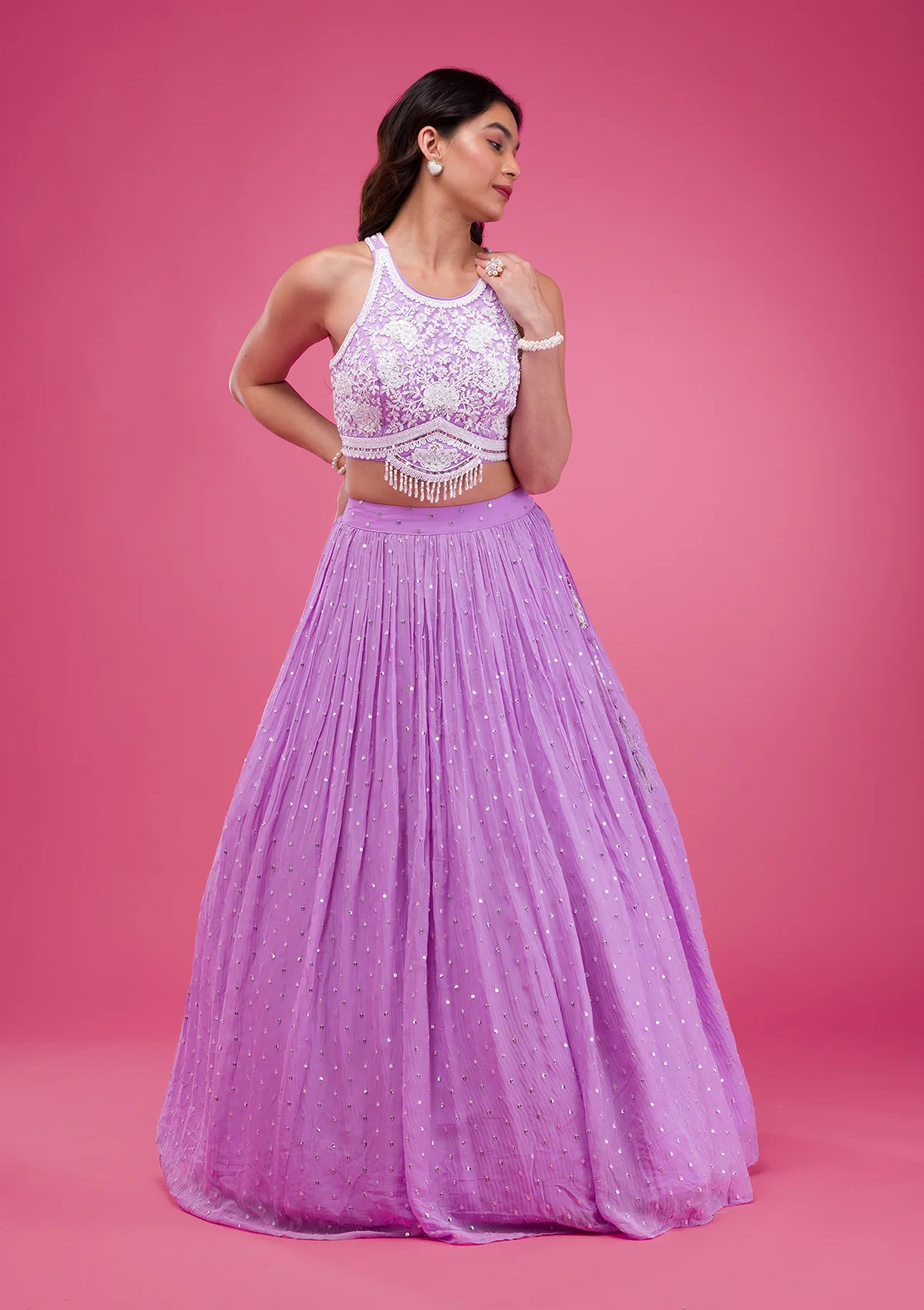 Pearlwork Georgette Readymade Lehenga - Image 2