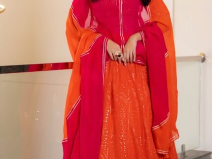 Orange Muslin & Organza Embellished Lehenga Set