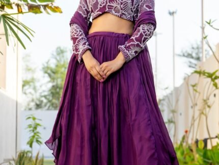 Wine Chinon & Organza Lehenga Set