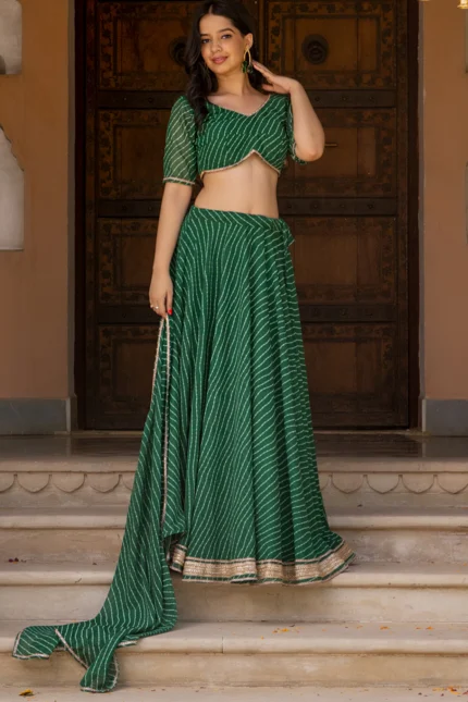 Green Georgette Bandhani Printed Lehenga Set
