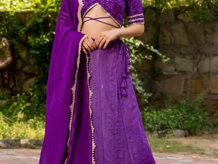 Violet Georgette Embroidered Lehenga Set