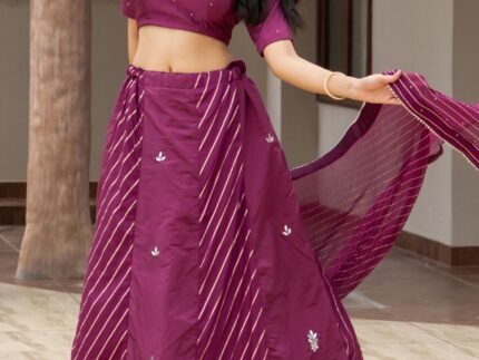 Wine Silk Blend Lehenga Set
