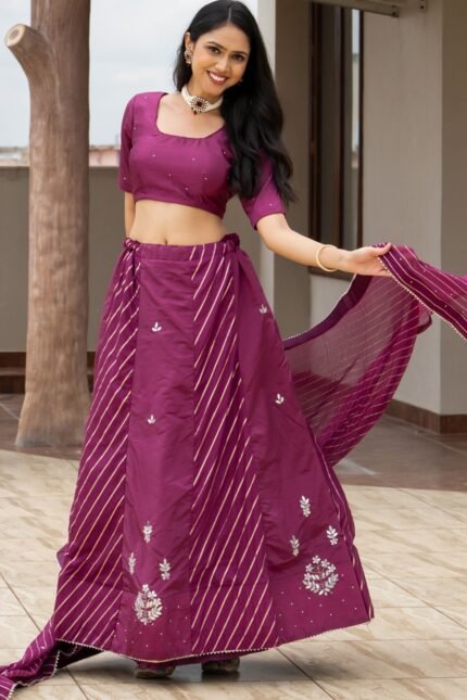 Wine Silk Blend Lehenga Set