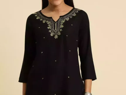 Black Pashmina Work Short Kurti
