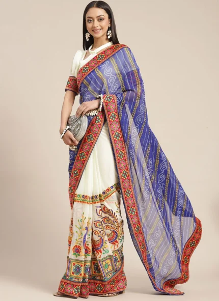 Embroidery Kutch Work Peacock Pattern Saree Festive Wear