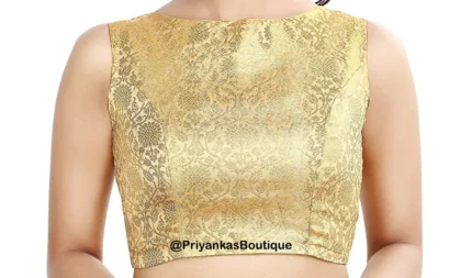 Golden Banarasi Silk Saree Blouse, Readymade Saree Blouse, Indian Blouse