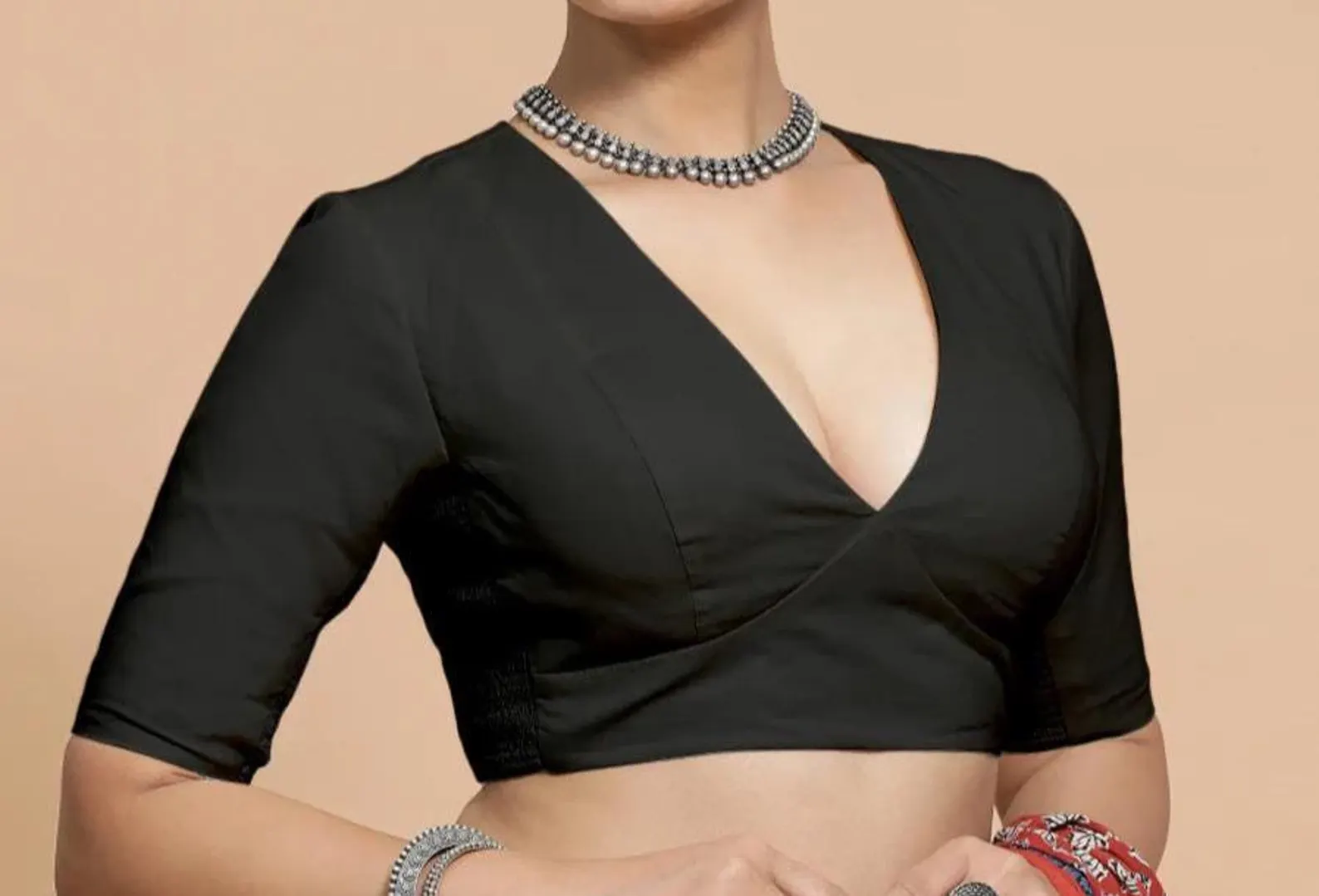 Saree Lehenga Blouse Deep -V Neck Half sleeves blouse for women !! blouse , women blouse - Image 4