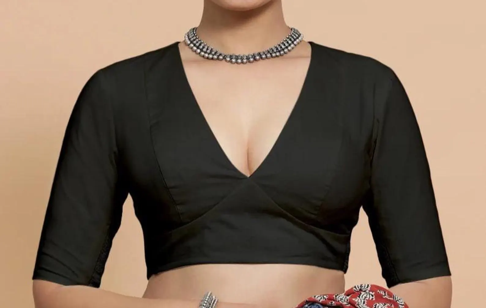 Saree Lehenga Blouse Deep -V Neck Half sleeves blouse for women !! blouse , women blouse - Image 5