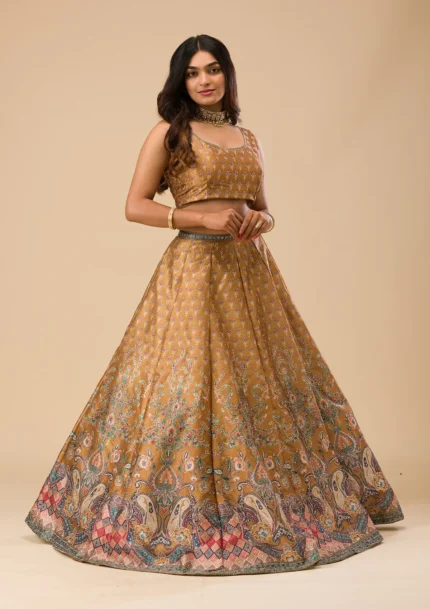 Mustard Swaroski Banarasi Readymade Lehenga Set