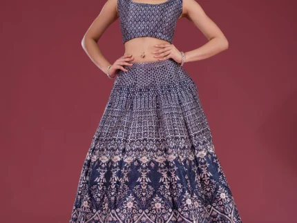 Silver Stonework Raw Silk Readymade Lehenga Set