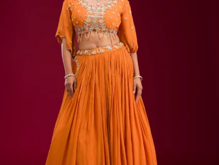 Orange Cutdana Georgette Readymade Lehenga