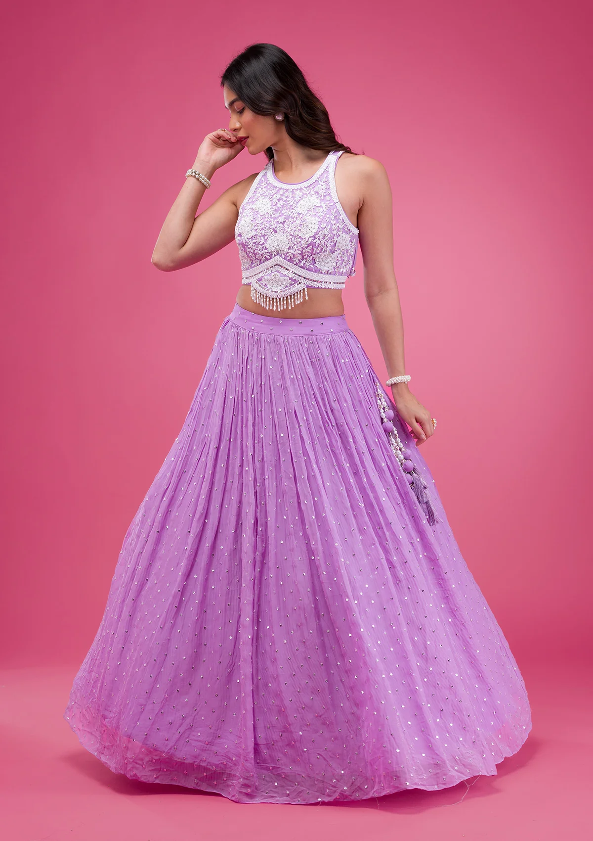 Pearlwork Georgette Readymade Lehenga - Image 4