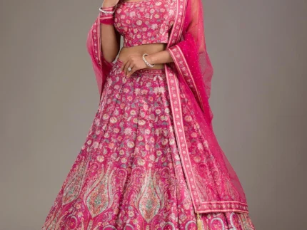Rani Pink Zariwork Banarasi Readymade Lehenga