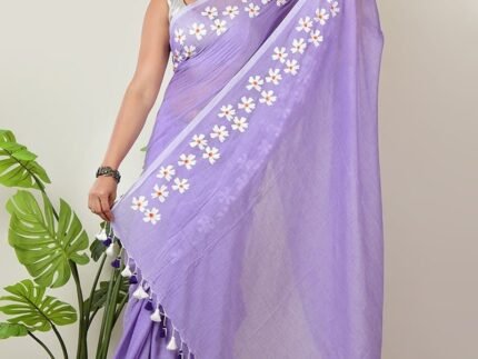 Lavender Cotton Hand Painted Saree After Six Wear