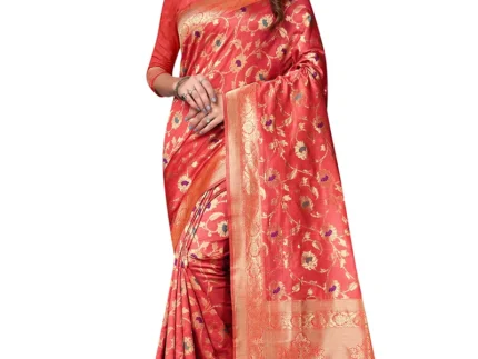 Red Banarasi Silk Zari Weaving Work Saree Festive Wear