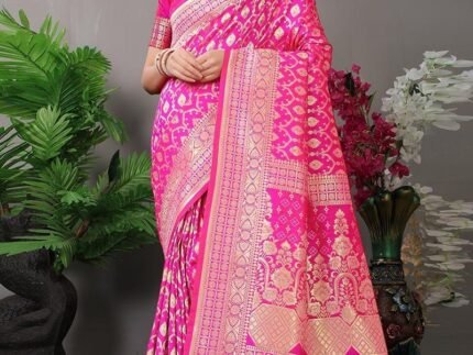 Soft Silk Dark Pink Color Zari Work Saree Festive Wear