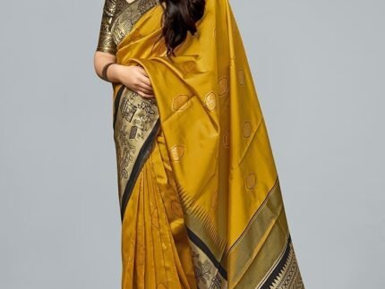 Stunning Mustard Banarasi Silk Saree Festive Wear