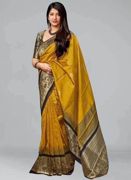 Stunning Mustard Banarasi Silk Saree Festive Wear